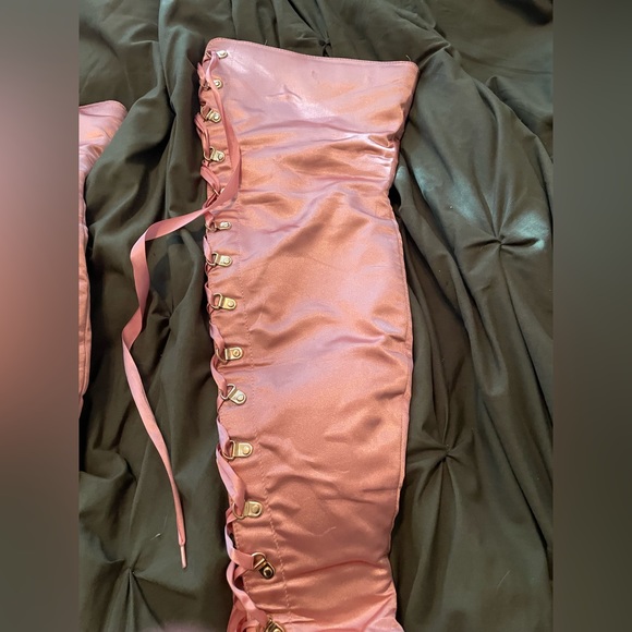 Light Pink Lace-up Stiletto Boots - Picture 3 of 13